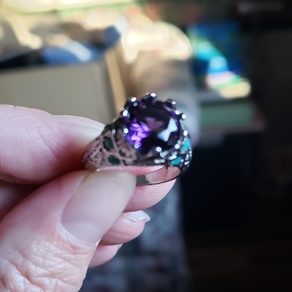 3XHOST PICK. PURPLE & TEAL GREEN GEMSTONE RING IN A .925 STERLING SILVER SETTING